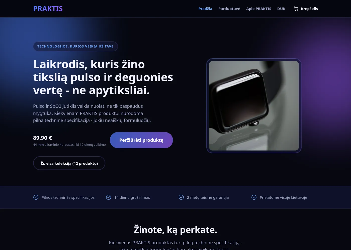 PRAKTIS demonstracinės parduotuvės pradžios puslapis