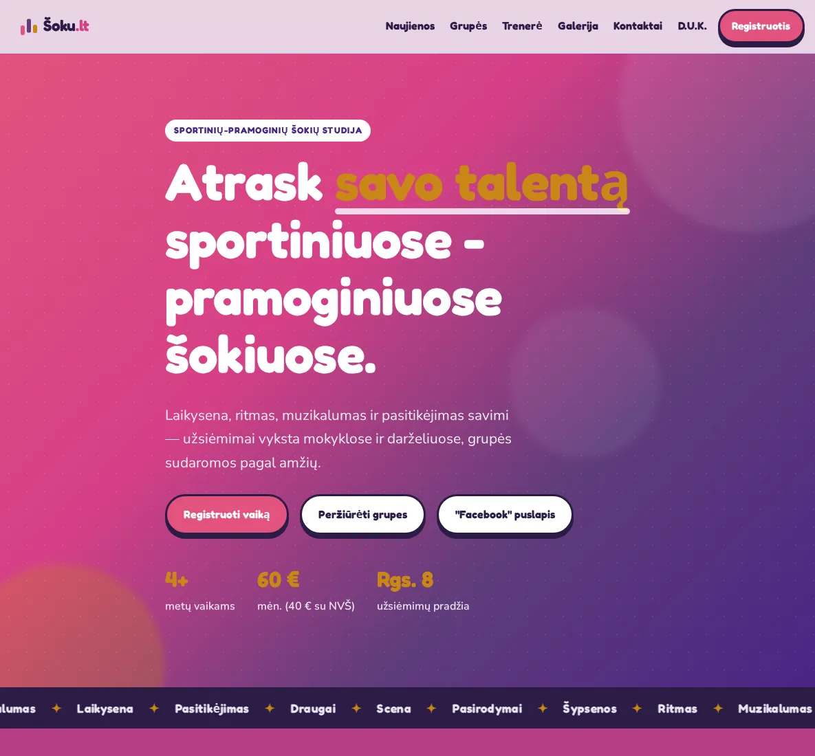 soku.lt svetainės viršutinė dalis